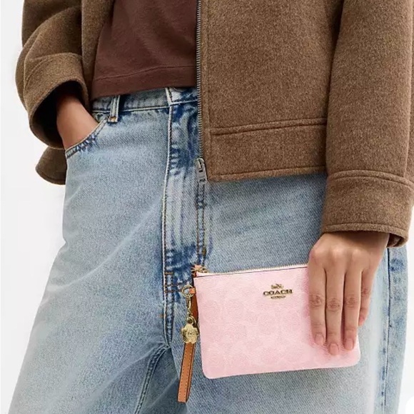 Coach Corner Zip Wristlet In Signature Canvas With Charms - Picture 3 of 4